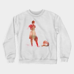 Woman And Dog At The Beach in Fire Crewneck Sweatshirt